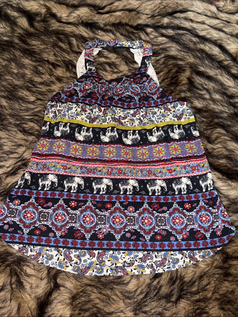 Y2K Belle du Jour Navy Blue Elephant Print Sleeveless Tank Size L